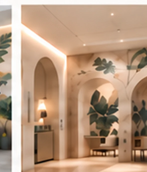 Commercial interior with decorative wall art