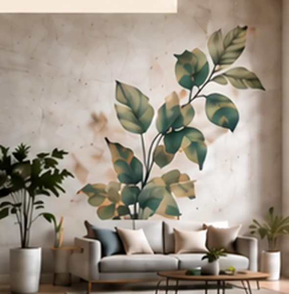 Selective leaf design printed on the centre of an existing wall