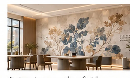 Completed botanical mural in a bright finished interior